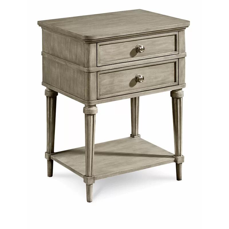 Morrissey Transitional 2-Drawer Silver Nightstand with USB Charger