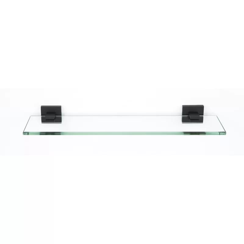 Matte Black Contemporary 18" Glass Wall Shelf with Beveled Edge