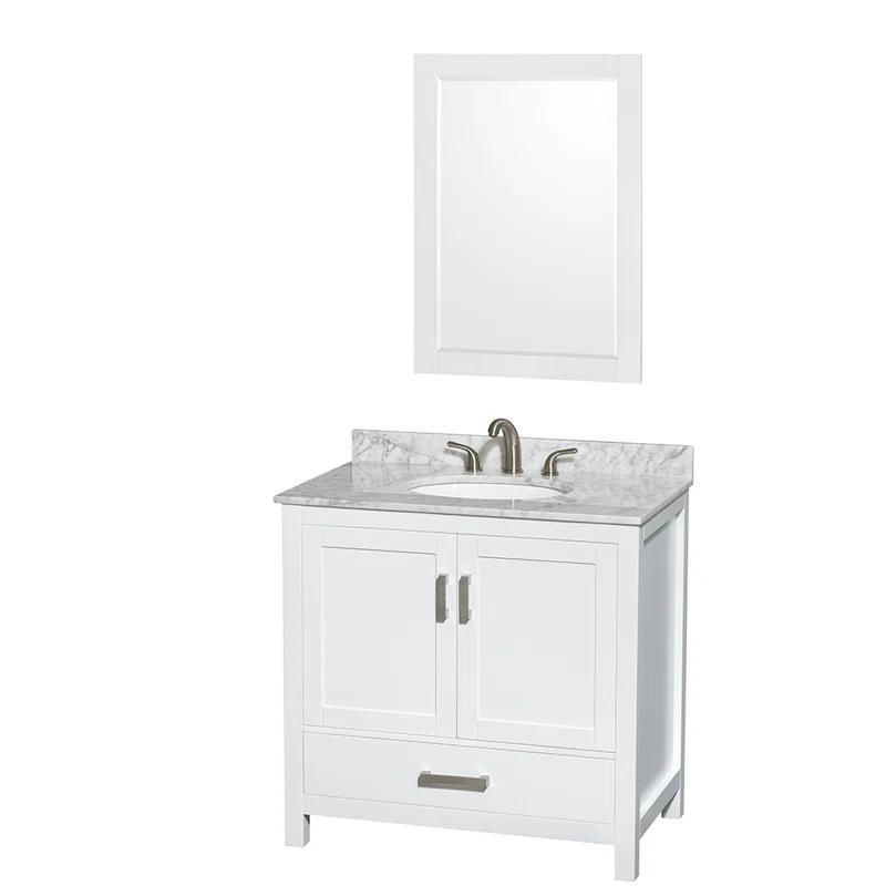 Wyndham Collection Sheffield 36" Freestanding Single Bathroom Vanity with Marble Top with 24" Mirror