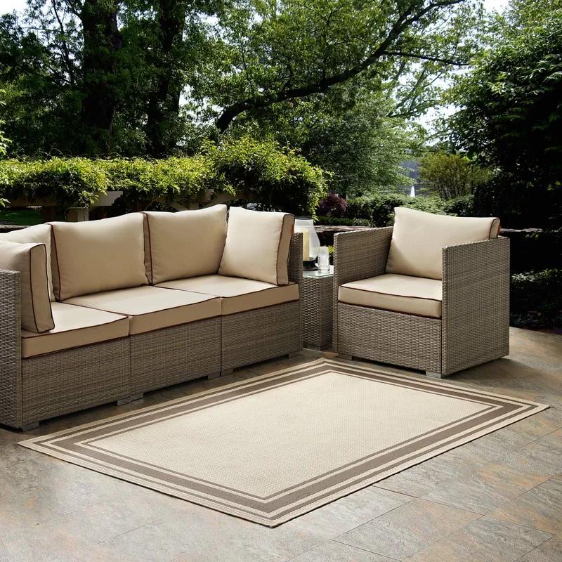 Rim Light and Dark Beige 5x8 Synthetic Indoor/Outdoor Area Rug