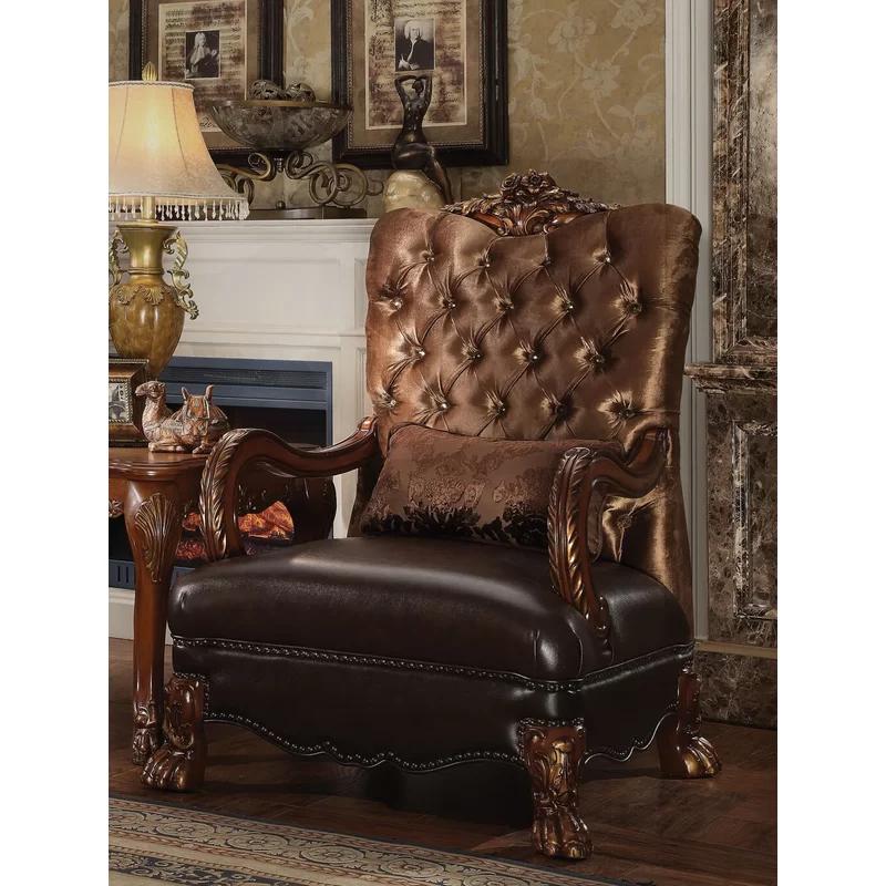 Dresden Golden Brown Velvet & Cherry Wood Handcrafted Accent Chair