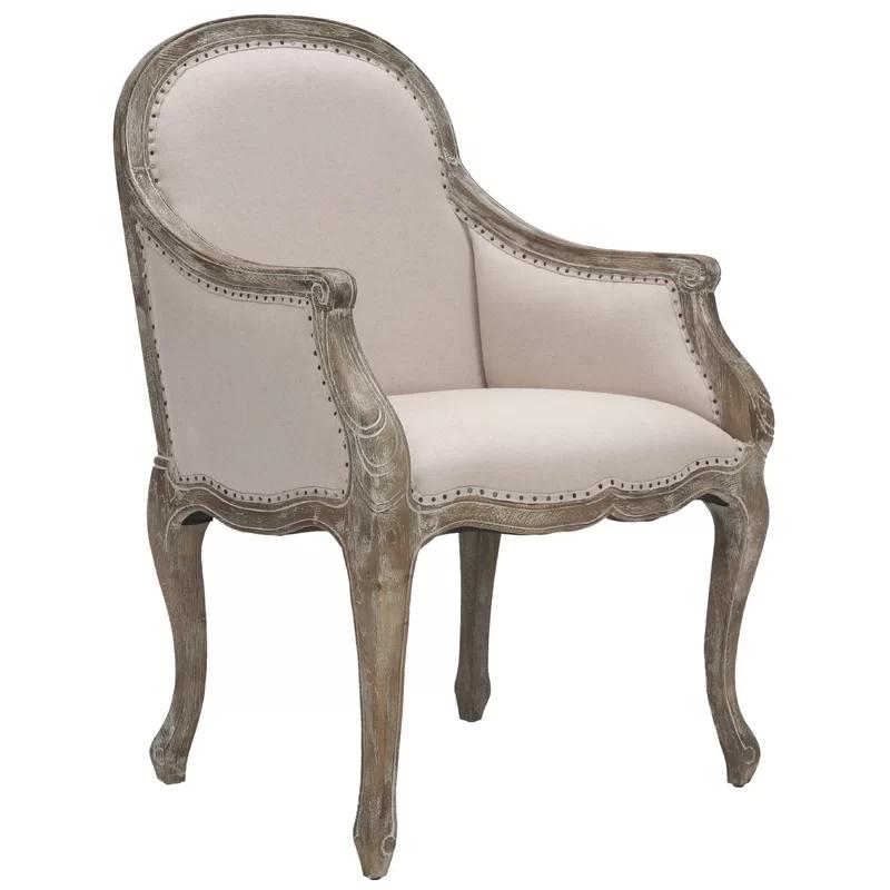Esther Taupe Linen Upholstered Arm Chair with Black Nailhead