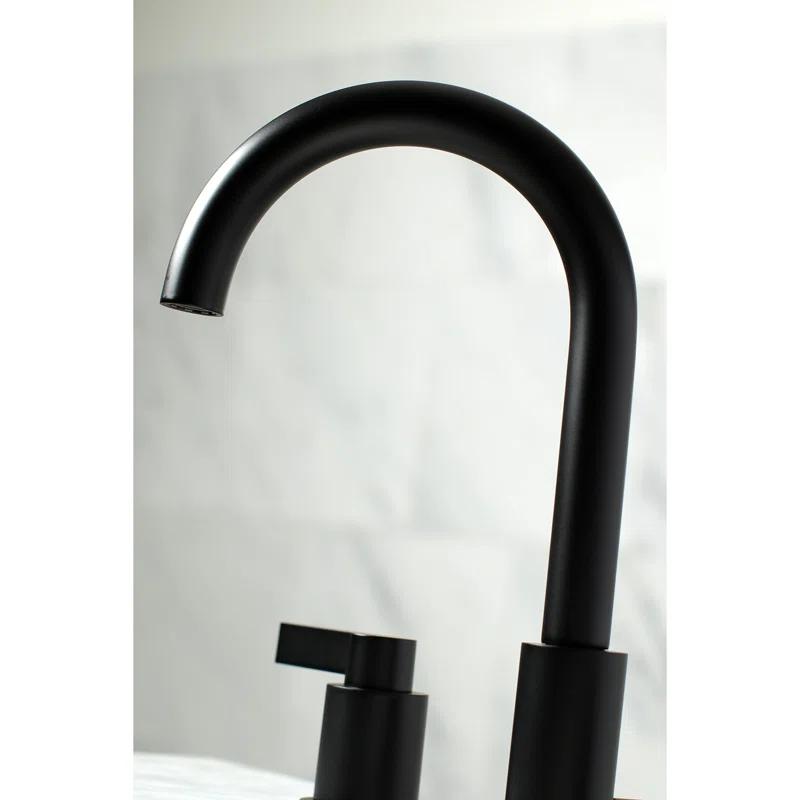 Kingston Brass NuvoFusion Two-Handle 3-Hole Deck Mount Widespread Bathroom Faucet with Brass Pop-Up Drain