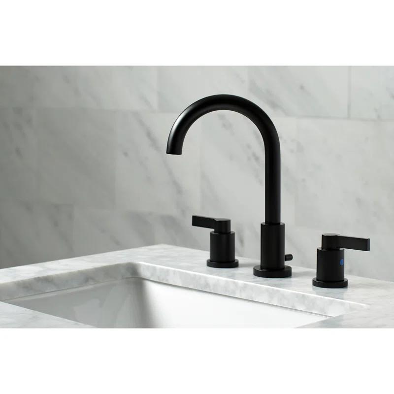 Kingston Brass NuvoFusion Two-Handle 3-Hole Deck Mount Widespread Bathroom Faucet with Brass Pop-Up Drain
