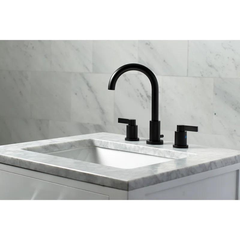 Kingston Brass NuvoFusion Two-Handle 3-Hole Deck Mount Widespread Bathroom Faucet with Brass Pop-Up Drain