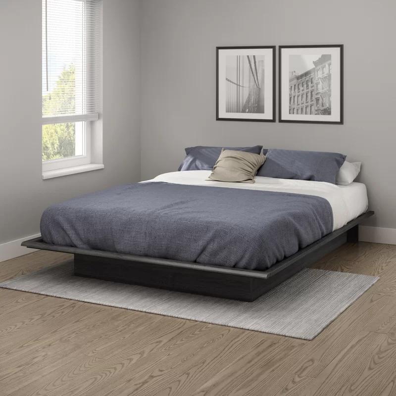 Sleek Gray Oak Queen Platform Bed with Upholstered Headboard