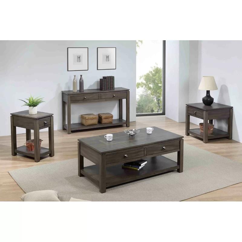 Shades of Gray Weathered Oak Coffee Table Set with Brushed Nickel Handles