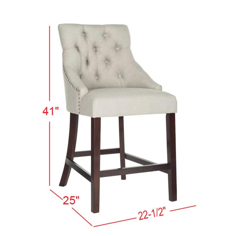 Eleni 26" Light Grey Tufted Wingback Counter Stool with Chrome Accents