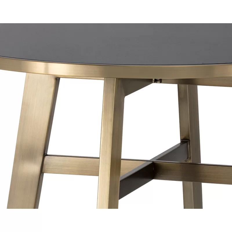 Round Black Glass and Brass Bar Height Table