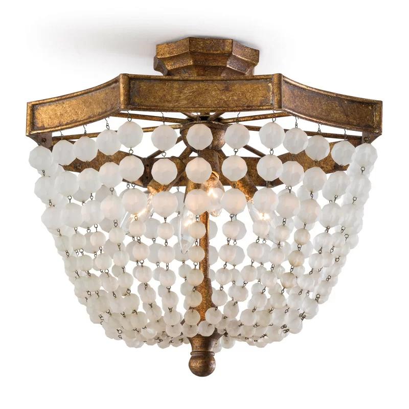 Regina Antique Gold 18" Crystal Bead 4-Light Flush Mount Ceiling Fixture