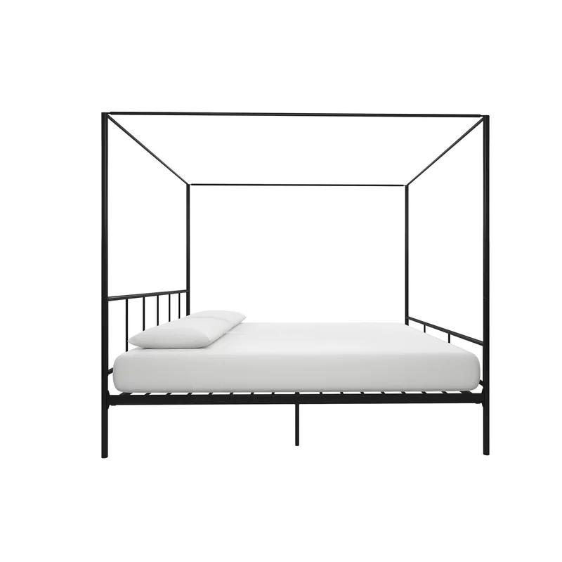 Marion King-Sized Black Metal Frame Canopy Bed with Headboard