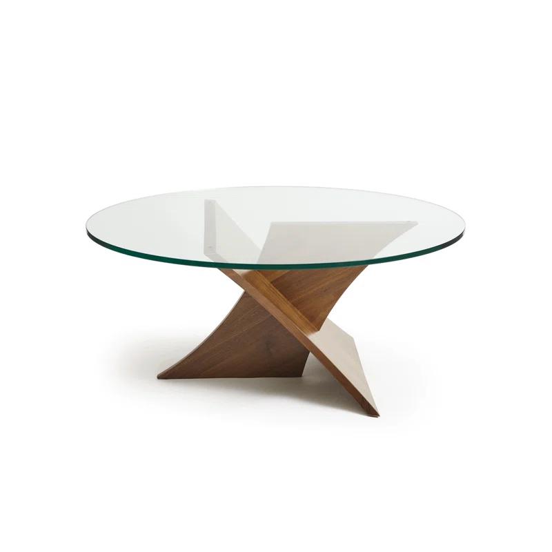 Modern Round Wood & Glass 42" Coffee Table