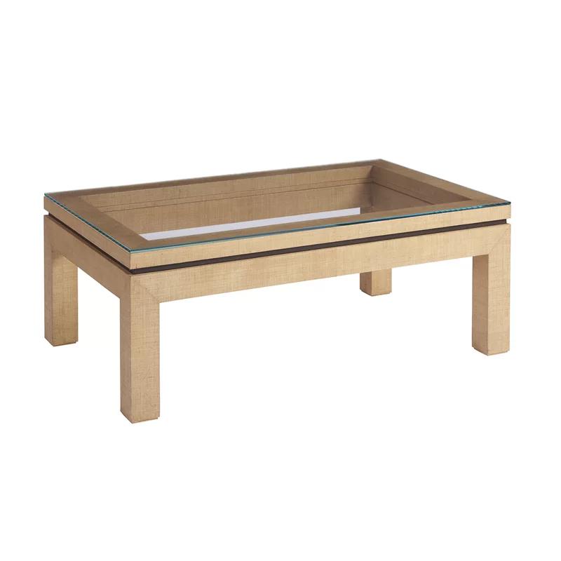 Transitional Newport Brown Wood & Glass Coffee Table, 52"