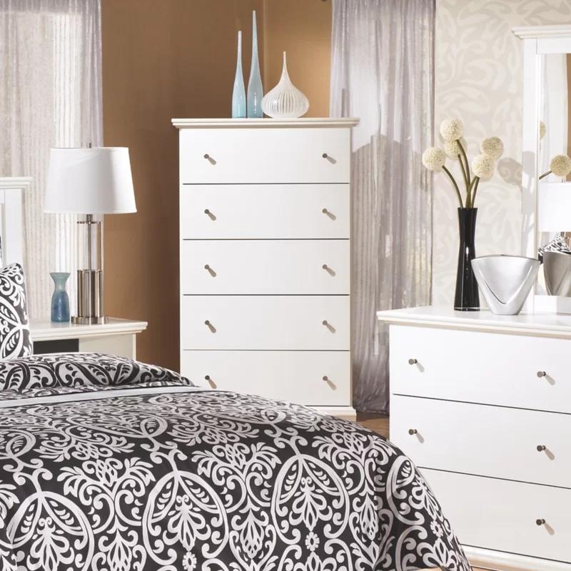 Cottage Charm White 5-Drawer Chest with Deep Storage and Roller Glides