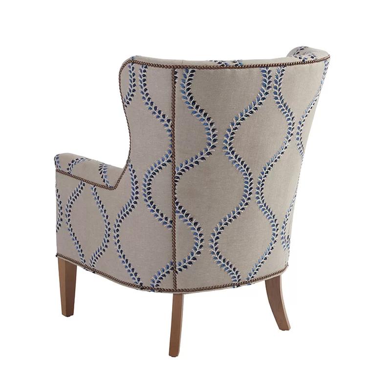 Avery Beige Linen Wingback Chair with Laguna Sands Frame