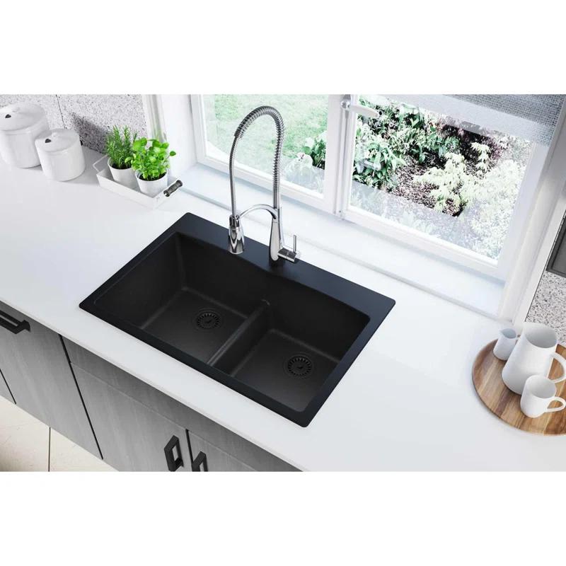 Quartz Classic 33" x 22" x 10" Double Basin Drop-In Kitchen Sink
