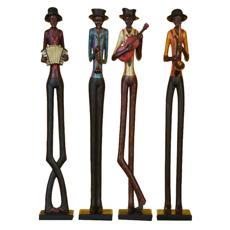 Eclectic Long-Legged Jazz Band Musician Glass Sculptures, 24" Set of 4