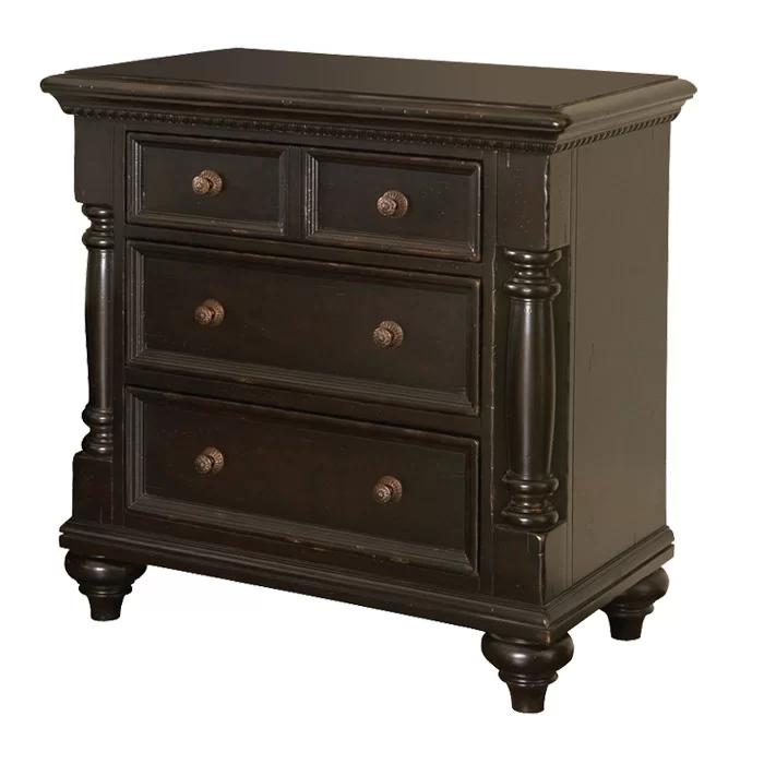 Black Traditional 3-Drawer Nightstand