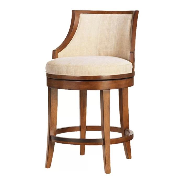 Transitional Woven Cream Leather Swivel Counter Stool