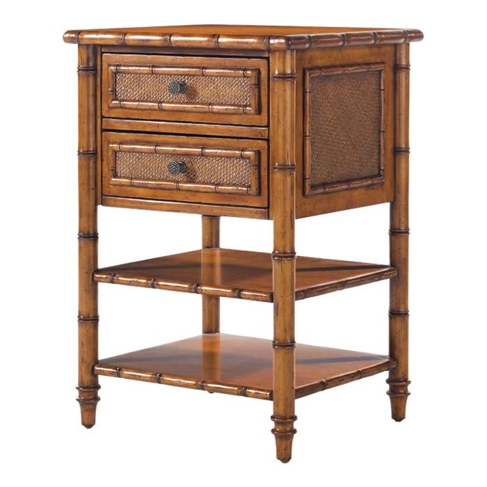Island Estate Warm Maple 2-Drawer Nightstand with Woven Cane