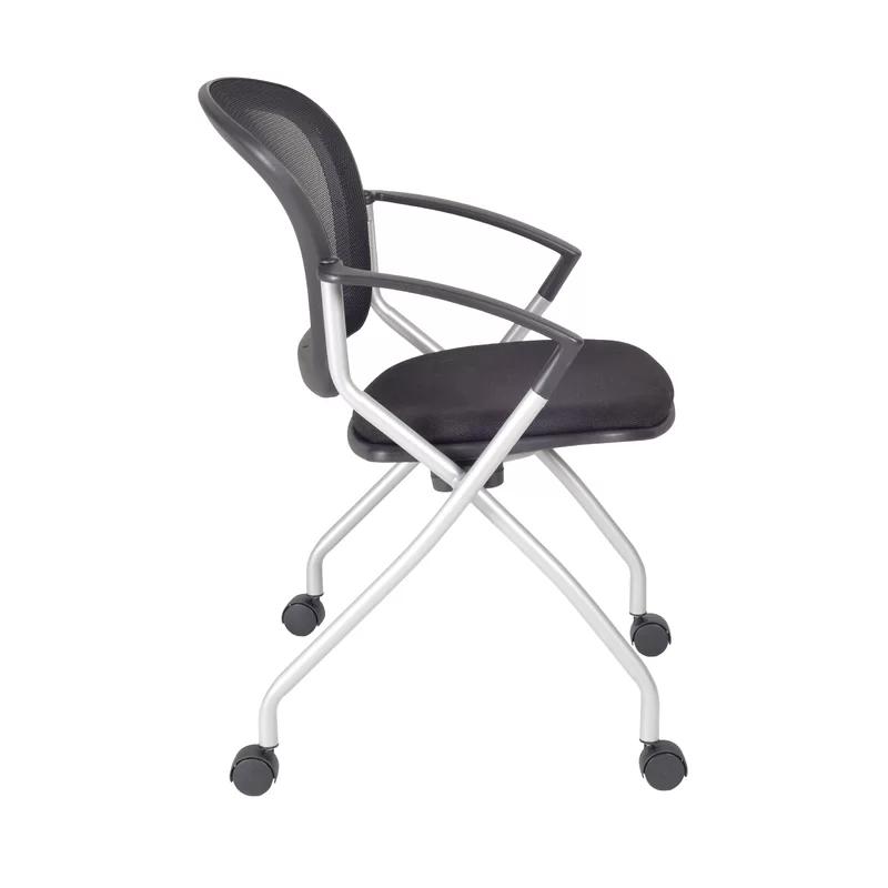 Cadence Black Mesh Nesting Conference Chairs with Fixed Arms