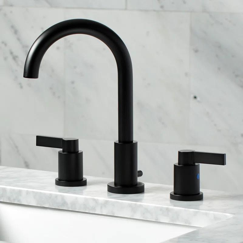 Kingston Brass NuvoFusion Two-Handle 3-Hole Deck Mount Widespread Bathroom Faucet with Brass Pop-Up Drain