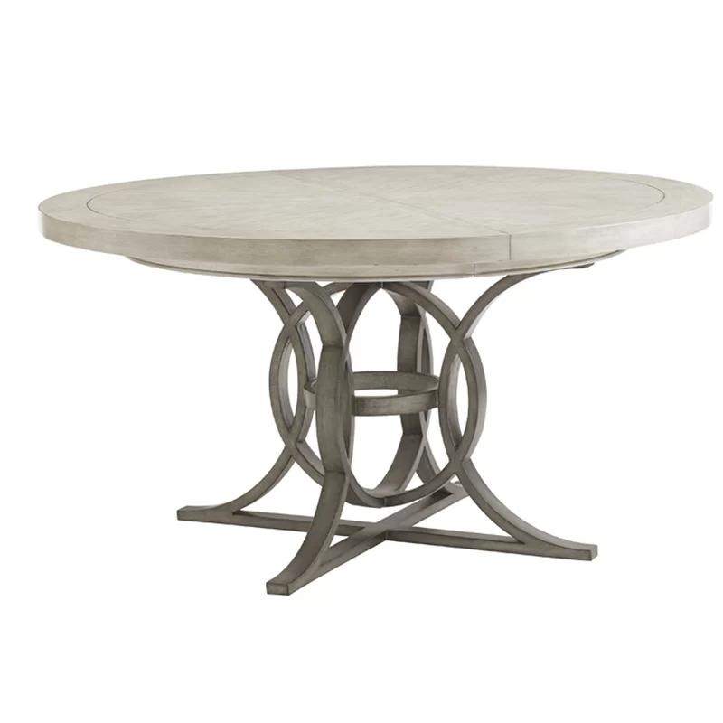Elegant Cream Round Wood Extendable Dining Table for Six