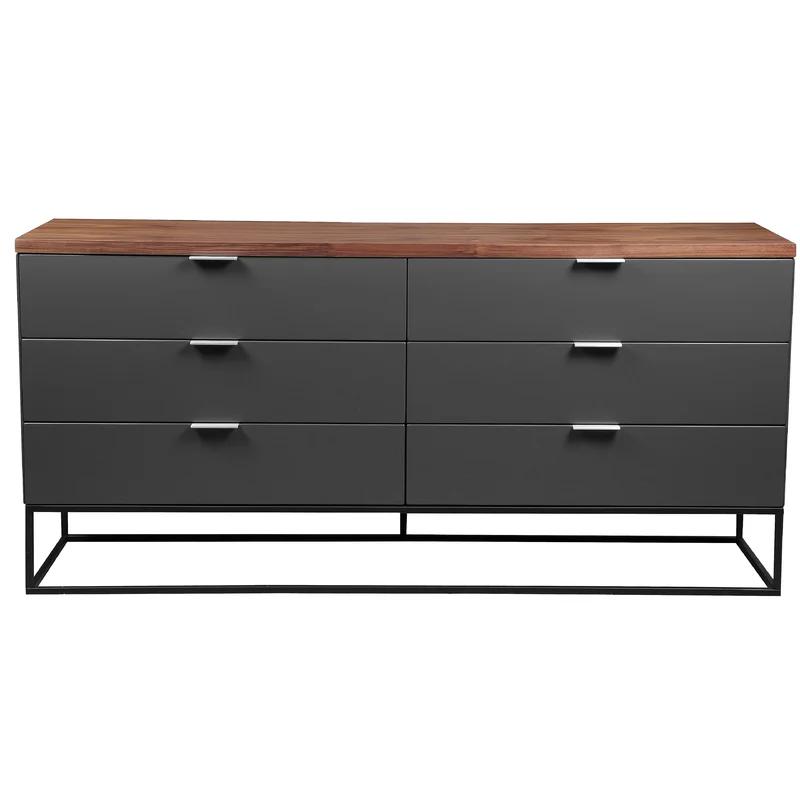 Leroy Contemporary Double Dresser in Brown and Black with Metal Frame