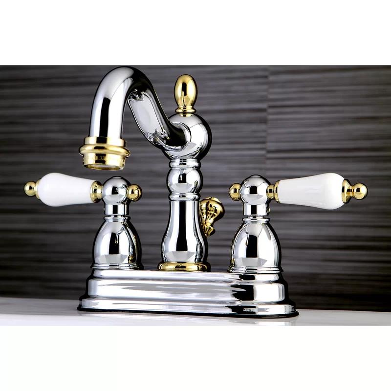 Elegant Heritage Chrome Centerset Bathroom Faucet with Porcelain Lever