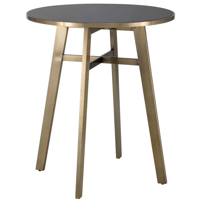 Round Black Glass and Brass Bar Height Table