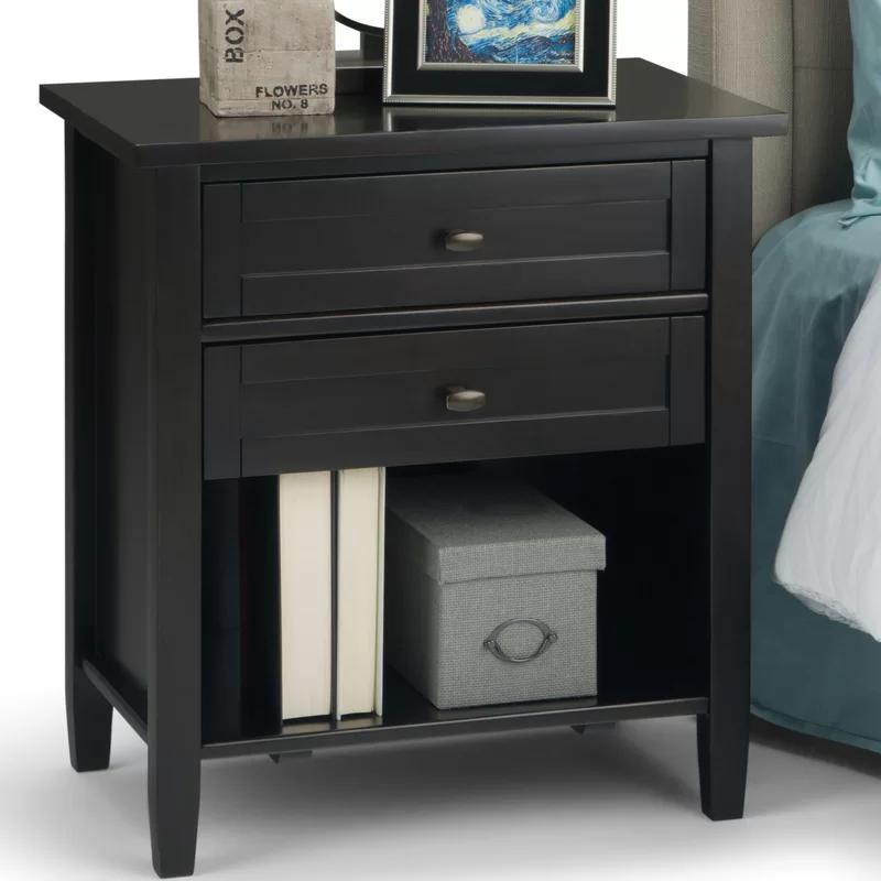 Shaker Style Solid Wood 2-Drawer Nightstand in Dark Hickory Brown