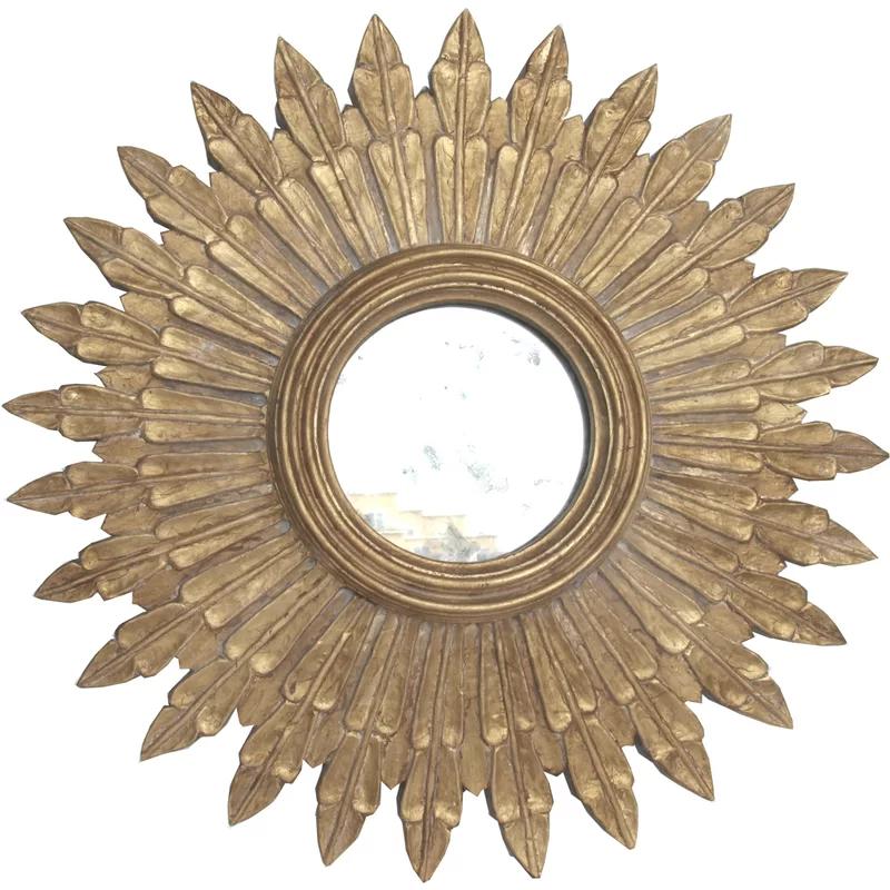 Santo Round Wood and Gold Leaf Sunburst Wall Mirror, 24"