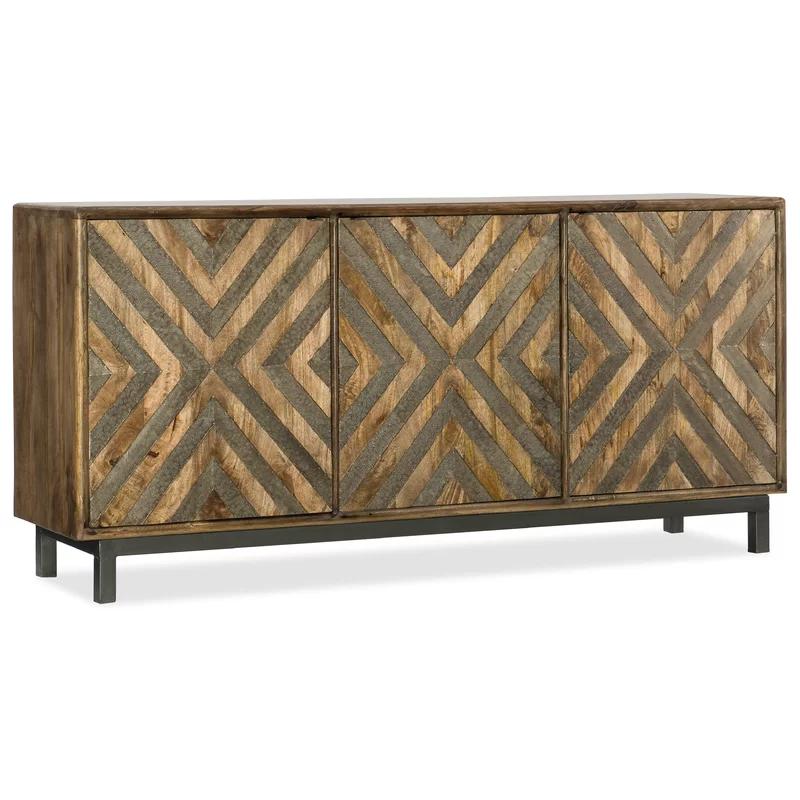 Transitional Serramonte 69" Medium Brown Wood Media Console with Cabinet
