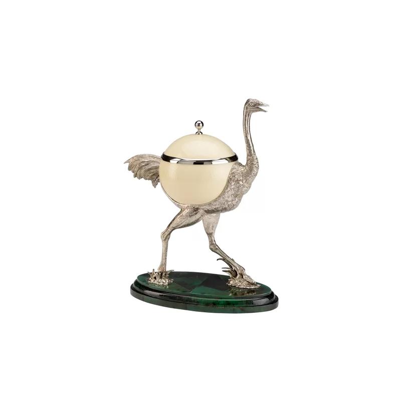 Elegant Ostrich Egg and Brass Figurine with Natural Penshell Finish 14.5"