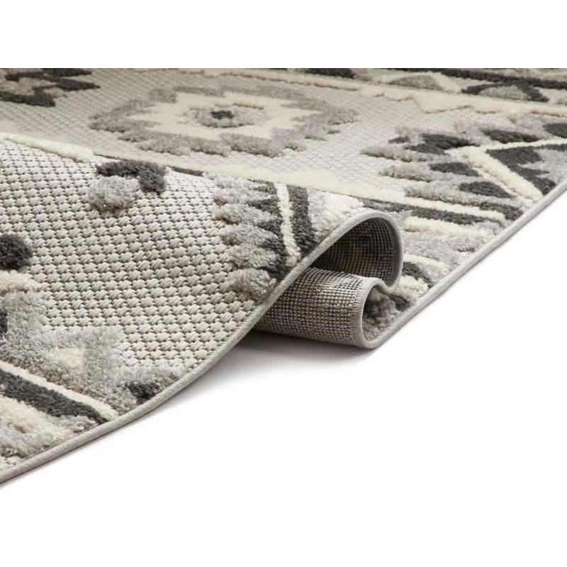 Ebern Designs Dickenson Mamba Geometric Grey Indoor/Outdoor Hi-Lo Area Rug