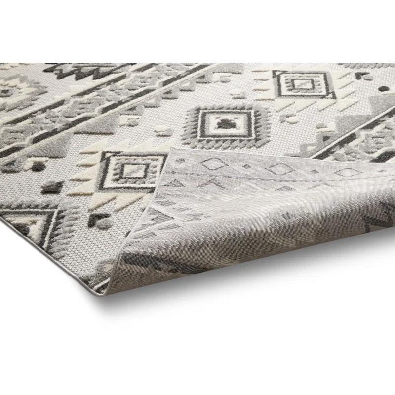 Ebern Designs Dickenson Mamba Geometric Grey Indoor/Outdoor Hi-Lo Area Rug