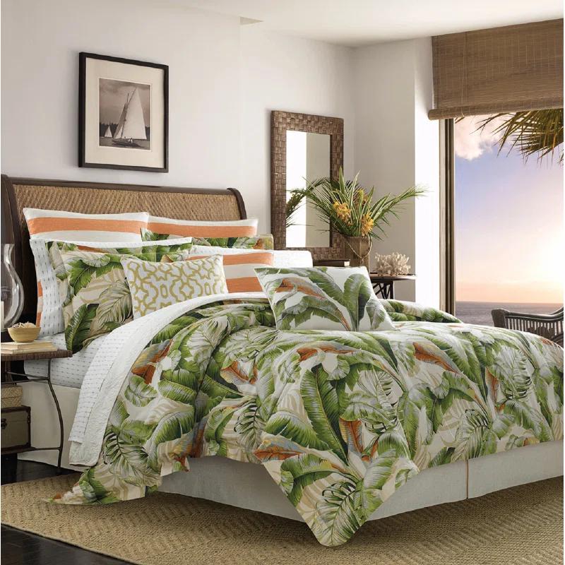 Ivory Queen Comforter Set with Tropical Palm Accents