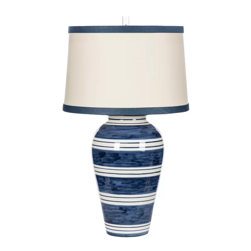 Bimini Blue Ceramic Table Lamp with Navy Linen Shade