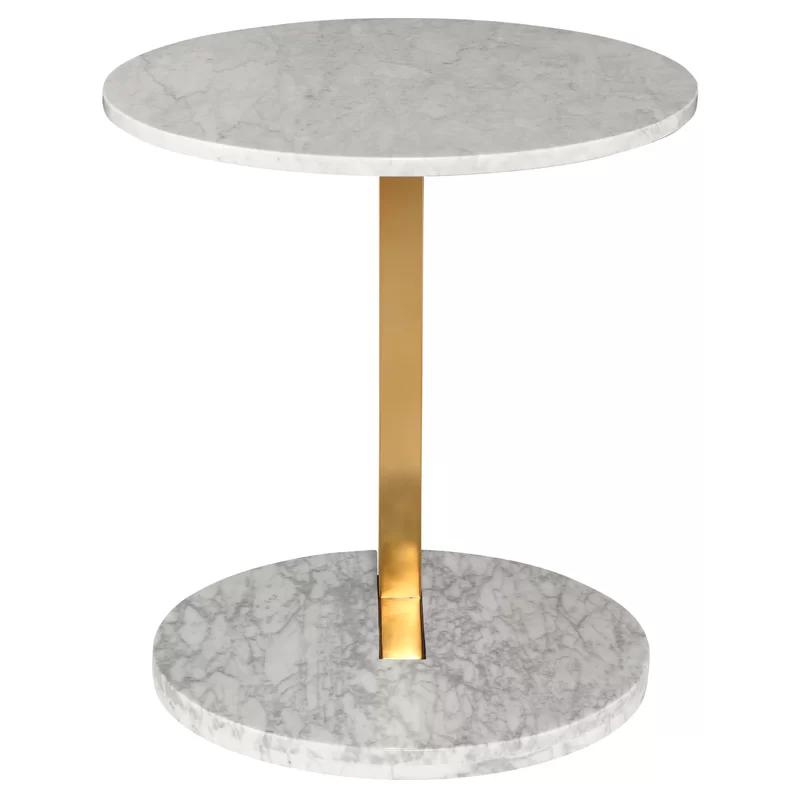 Contemporary White Marble & Metal 20" Round End Table