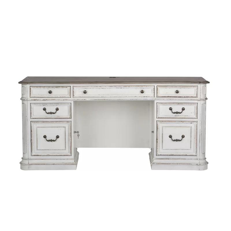 Traditional White Home Office Desk with USB Ports and Drawer