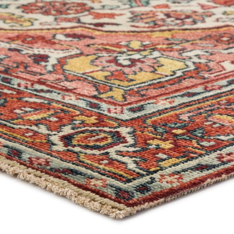 Elegant Medallion Hand-Knotted Wool Rug in Red 6' x 9'