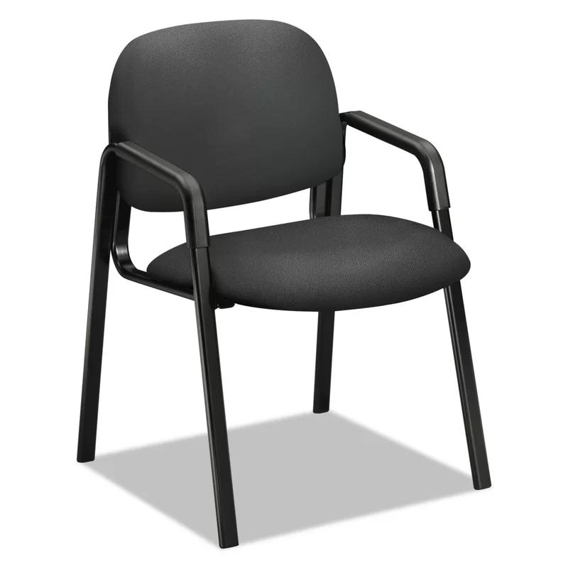 Iron Ore Fabric and Black Metal Frame Guest Chair with Fixed Arms