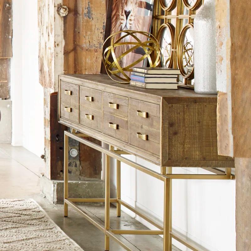 Aristocrat 71'' Brown and Gold Round Console Table with Storage