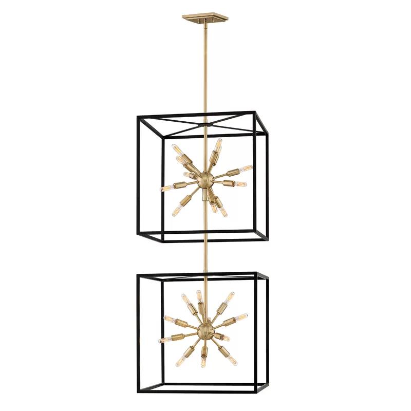 Aros Mid-Century Modern 24-Light Starburst Chandelier in Black and Brass