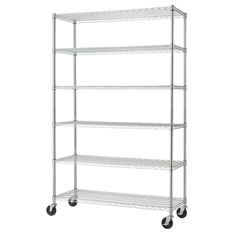 TRINITY EcoStorage 6-Tier NSF Steel Wire Shelving Unit w/ Wheels (48 in. W x 18 in. D)