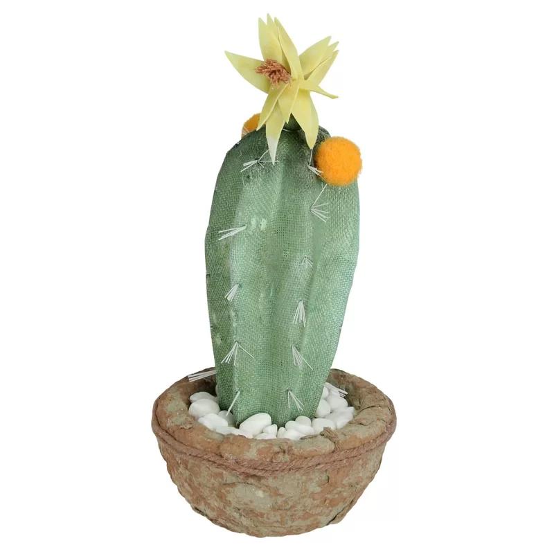 12" Blossoming Southwestern Silk Cactus in Decorative Pot