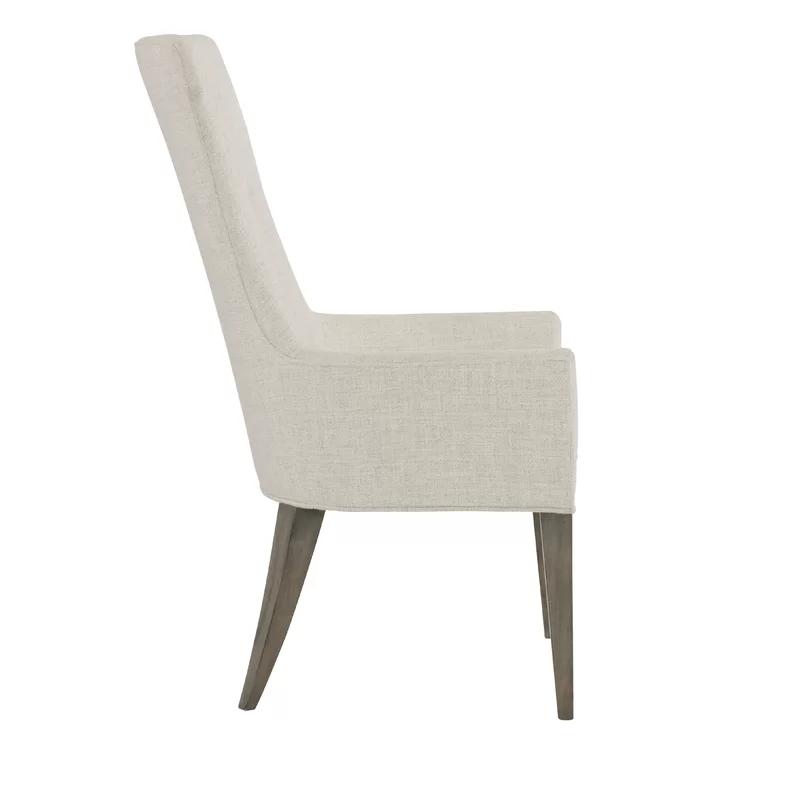 Rustic Modern Tapestry White Upholstered Arm Chair in Warm Taupe