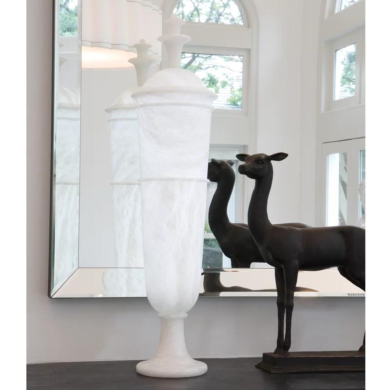 Cycladic Alabaster White LED Touch Table Lamp with Glass Shade