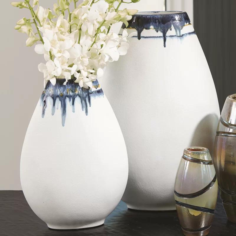 Elegant Porcelain Table Vase with Hand-Painted Blue and Yellow Drip