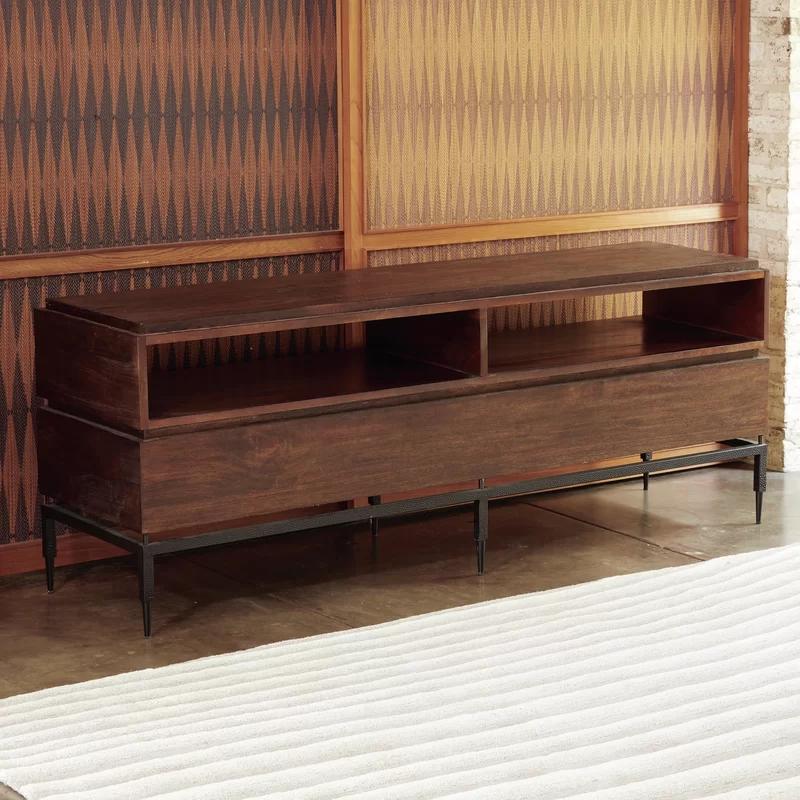 Artisan Hand-Rubbed Mango Wood & Metal Console with Storage